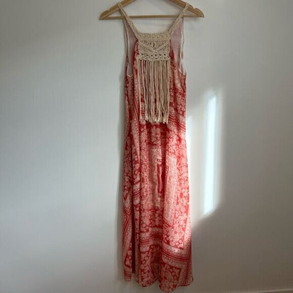 Zara Boho Flowy Coastal Macramé Tassels Maxi Beach Resort Vacation Dress XS / S - Picture 12 of 15